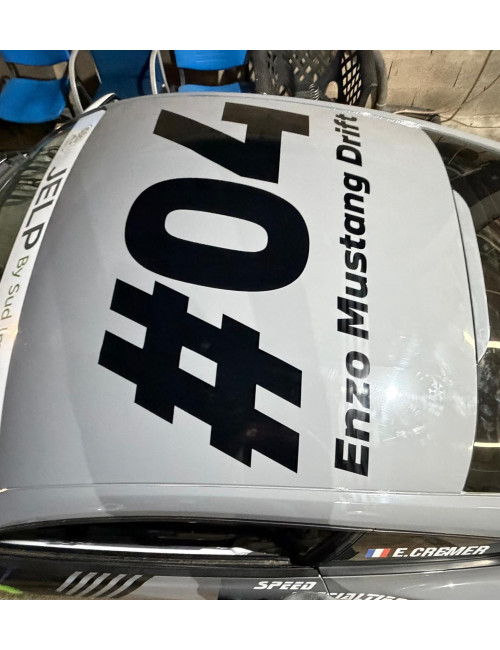 Déco toit racing personnalisée – Numéro & nom pilote