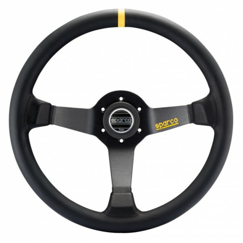 Volant Sparco R345 Tulipé 63 mm – Cuir Noir Retourné – Branches Noires