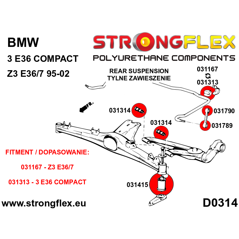 036136A: Rear suspension bush kit SPORT