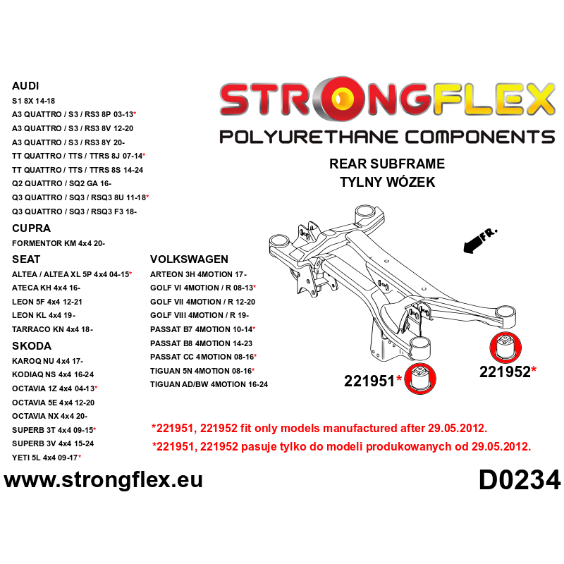 221951A: Rear subframe – front bush 60mm SPORT