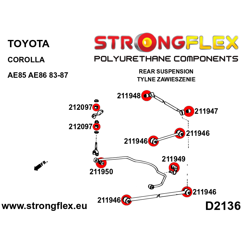 216256A: Rear suspension bush kit SPORT