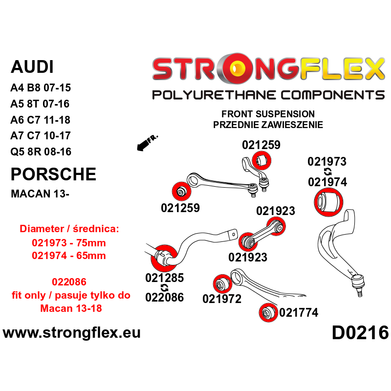021974B: Front lower wishbone rear bush 65mm