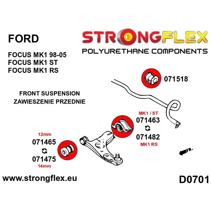 071465B: Front wishbone front bush - bolt 12mm