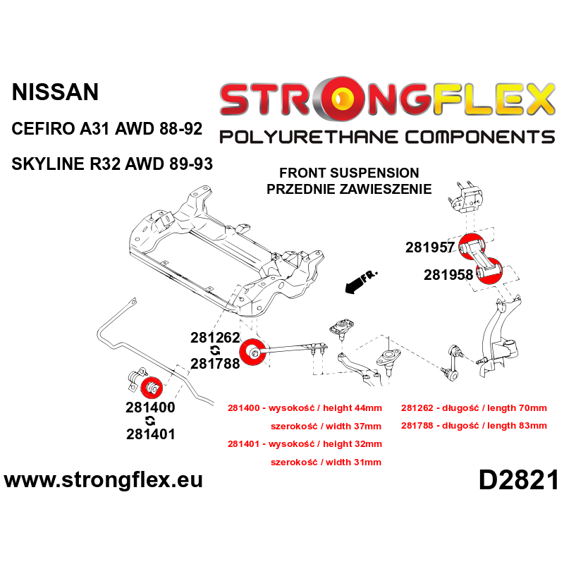 281262A: Front lower radius arm to chassis bush SPORT