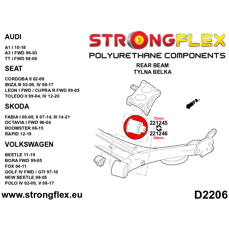 221245B: Rear subframe bush 72mm