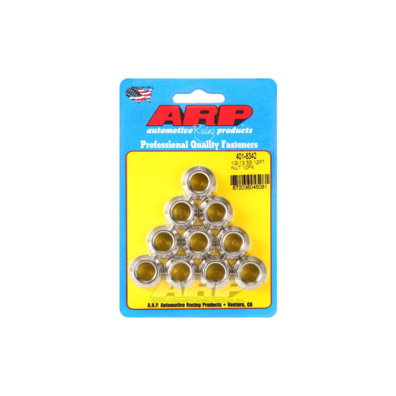 Pack écrous ARP (10) 1/2-13 - Inox 12 pts
