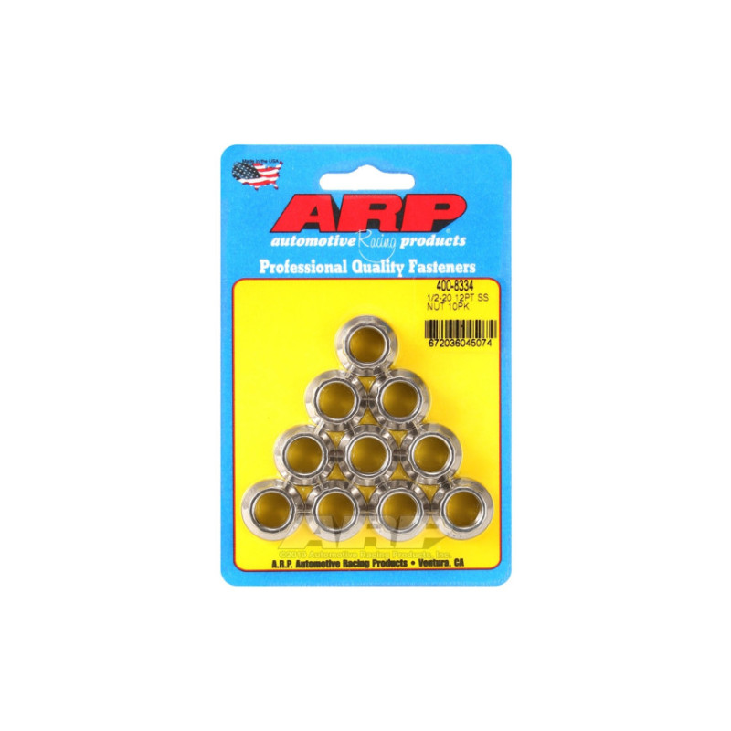 Pack écrous ARP (10) 1/2-20 - Inox 12 pts