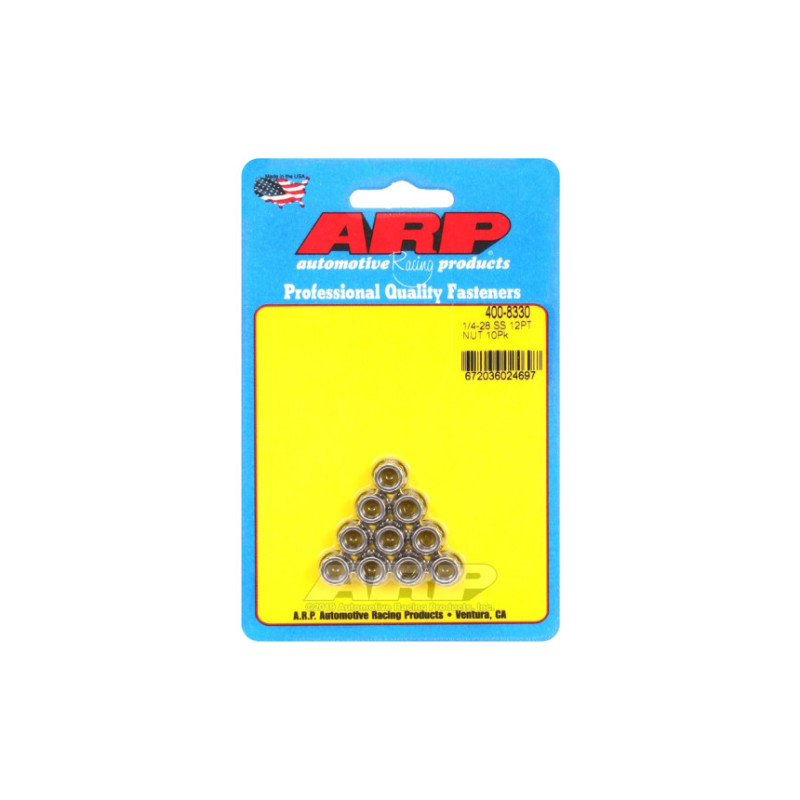 Pack écrous ARP (10) 1/4-28 - Inox 12 pts