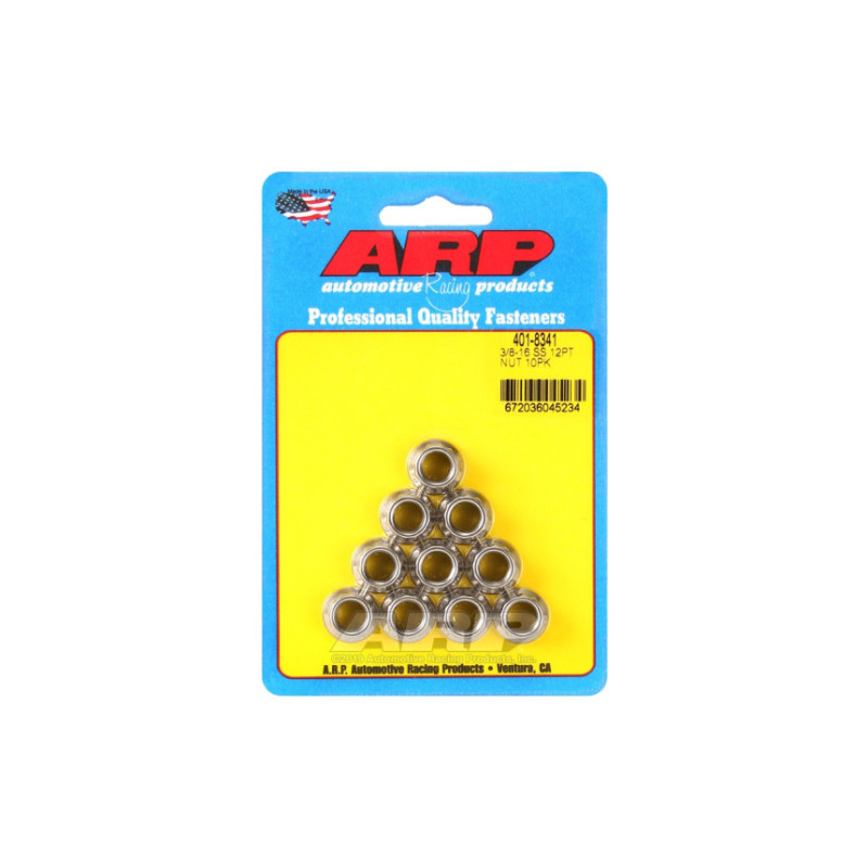 Pack écrous ARP (10) 3/8-16 - Inox 12 pts