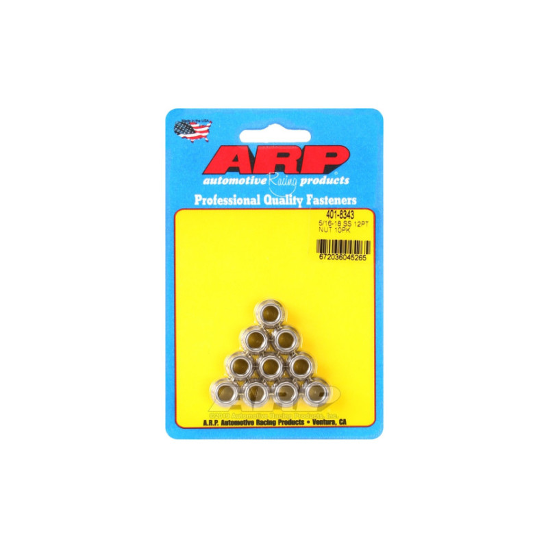 Pack écrous ARP (10) 5/16-18 - Inox 12 pts