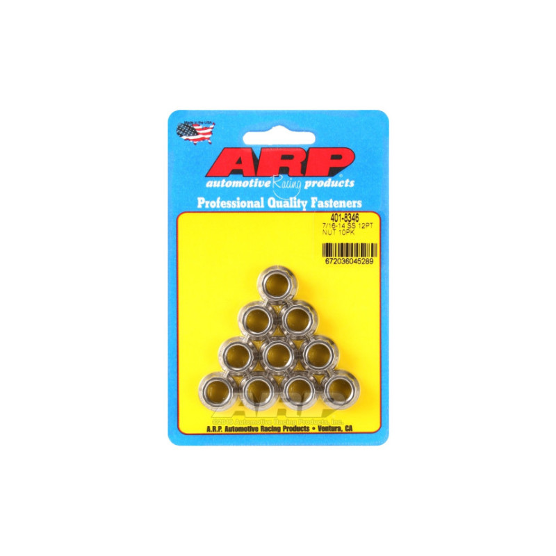 Pack écrous ARP (10) 7/16-14 - Inox 12 pts