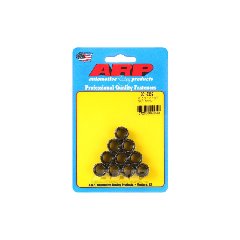 Pack écrous ARP (10) M10 x 1.00 - Black Oxyde 12 pts