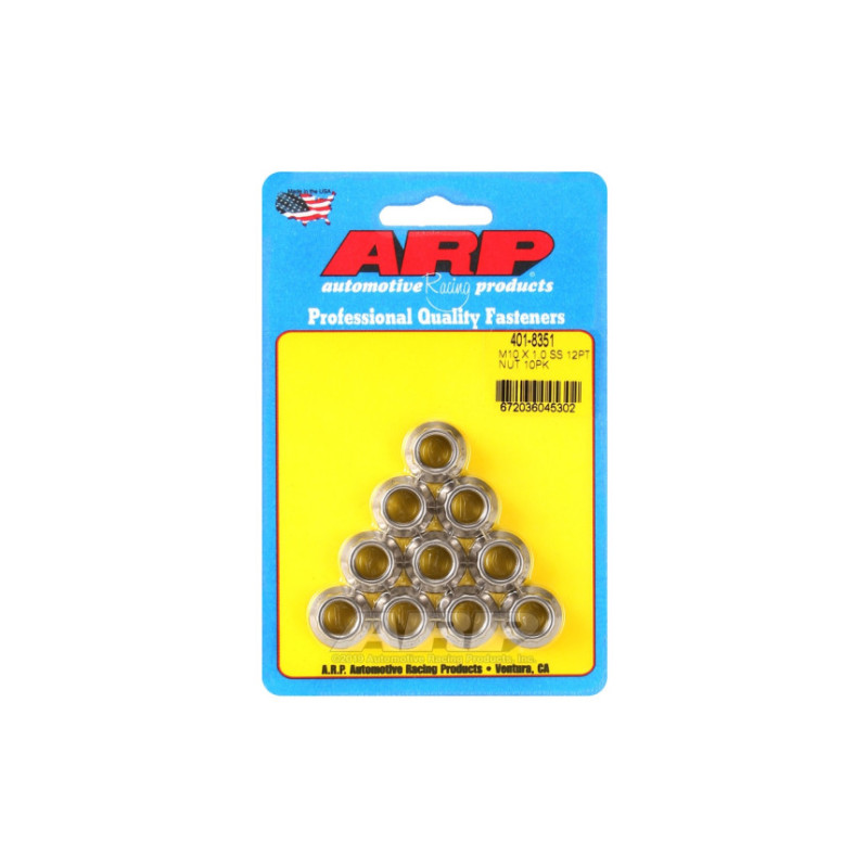 Pack écrous ARP (10) M10 x 1.00 - Inox 12 pts