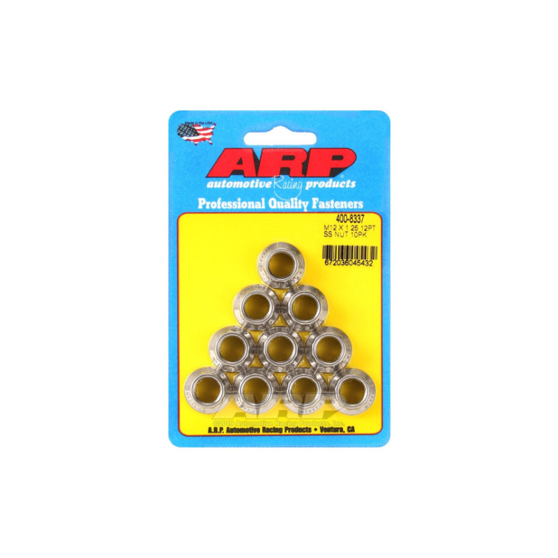 Pack écrous ARP (10) M12 x 1.25 - Inox 12 pts