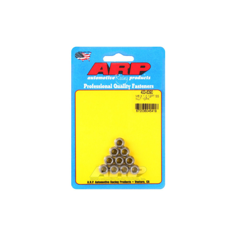 Pack écrous ARP (10) M6 x 1.00 - Inox 12 pts