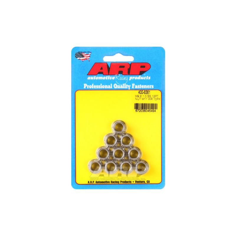 Pack écrous ARP (10) M9 x 1.00 - Inox 12 pts