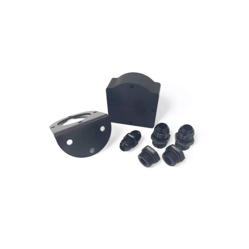 Adaptateur de filtre déporté noir OBP (support + adaptateur 3/4-16UNF + 2 bouchons Dash10 + 2 adaptateurs Dash10)